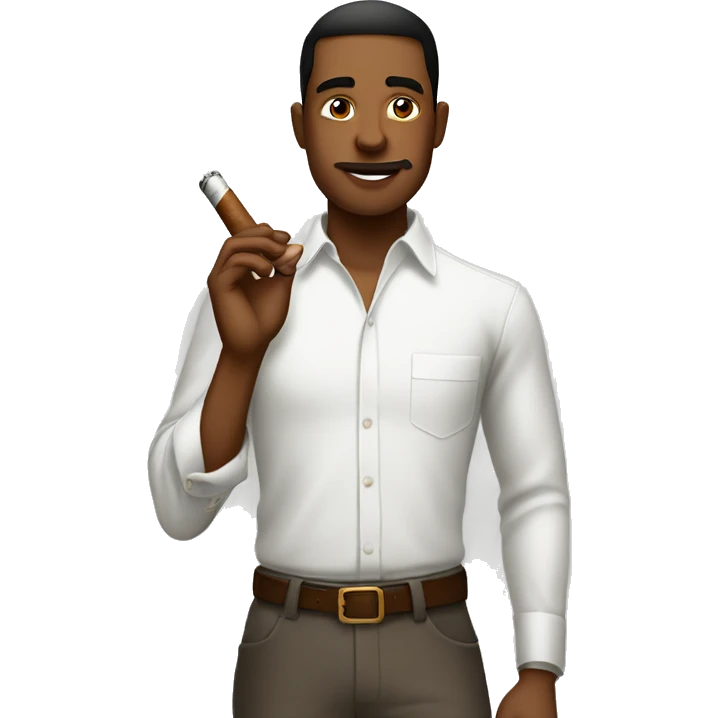 a young man wearing a white shirt and smoking a big cigar emoji