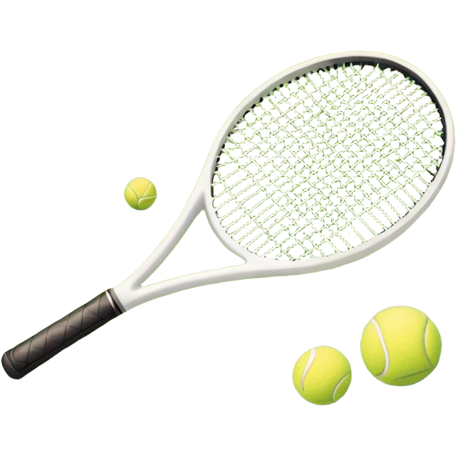 A tennis racket resting on the green grass of a tennis court, with a tennis ball placed nearby and the net stretching across the court. The background captures the fresh, open atmosphere of a traditional grass court, emphasizing the elegance and precision of the sport. emoji