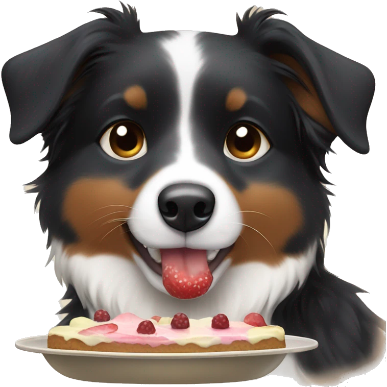 Small black australian shepherd dog eating dessert  emoji