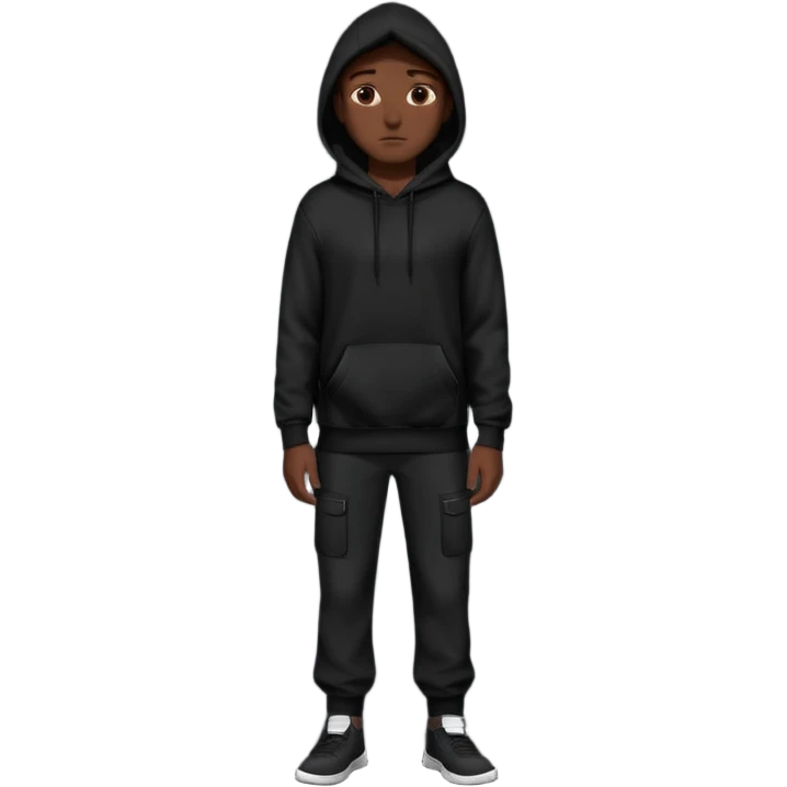fullbody Mysterious man in black hoodie, hands in pockets and black pants emoji
