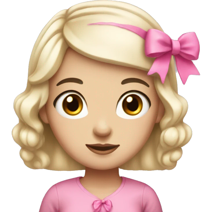 white girl with black hair with a pink bow on her head  emoji