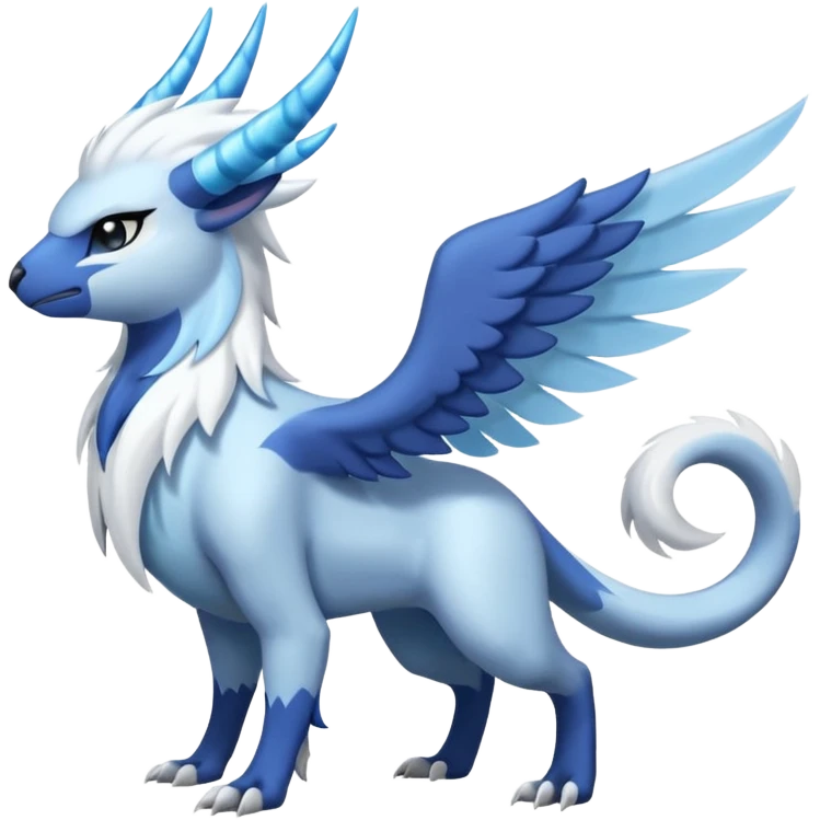 Icy Arctic Frost-Blue Pale-Shimmering Snow-Dusted Majestic Absol-Nargacuga-Meloetta-Latios-fusion-creature (full body) emoji