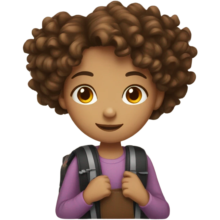 Girl with Brown Curly Hair And Schoolbag emoji