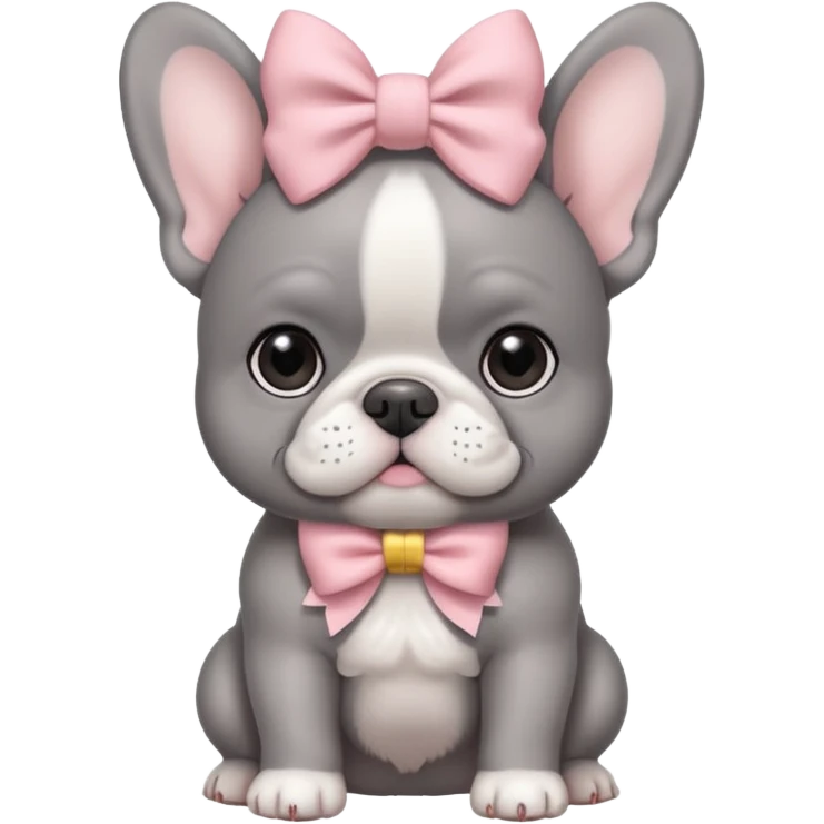 Gray French bulldog puppy with white belly, with pale pink bow emoji