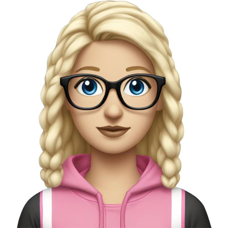 Beautiful-fair-haired-white-girl-pink-oversize-tracksuit-black-glasses-blue-eyes emoji