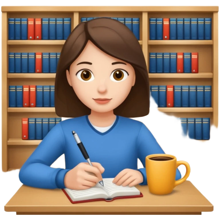 Student + notes + mug, Library Visitor. emoji