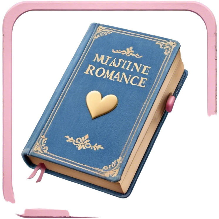 an old vintage romance book with an old cover in light pink and denim blue emoji