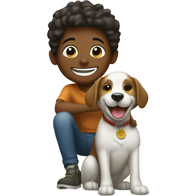 happy boy with dog outdoors emoji