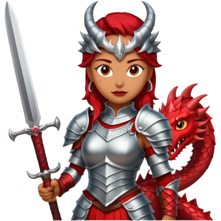 Fierce Latina in armor with a sword next to beheaded dragon emoji