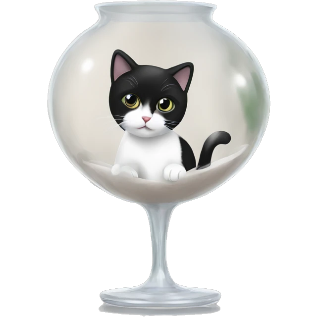 a black and white cat in a transparent vase emoji