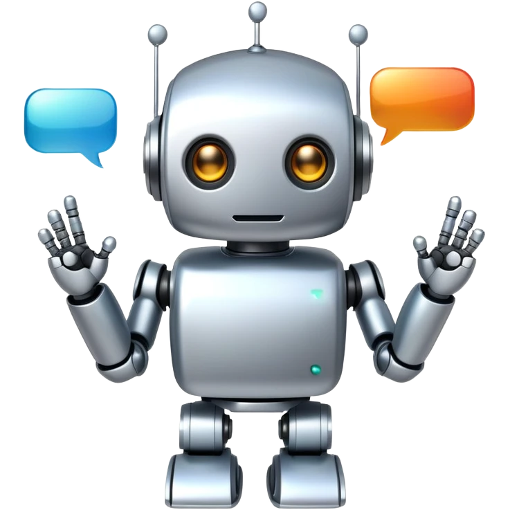 cute robot with speech bubbles and text emoji