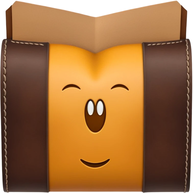 A 3D Apple-style emoji of an industrial leather material, shown as a neatly folded or rolled sheet of dark brown leather with visible texture and stitching details, giving a modern and manufactured look, clean and simple design, no background emoji