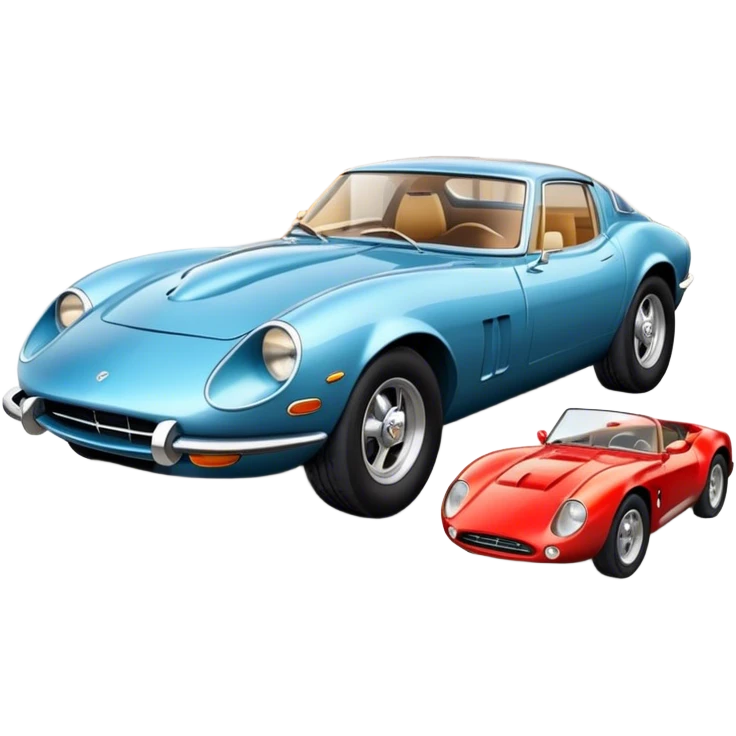Collage emoji symbolizing a passion for cars: a sleek sports car, a vintage classic car, and an off-road SUV. The background features a cozy garage with tools, car posters, and warm lighting, emphasizing a home hobby atmosphere. Transparent background. emoji
