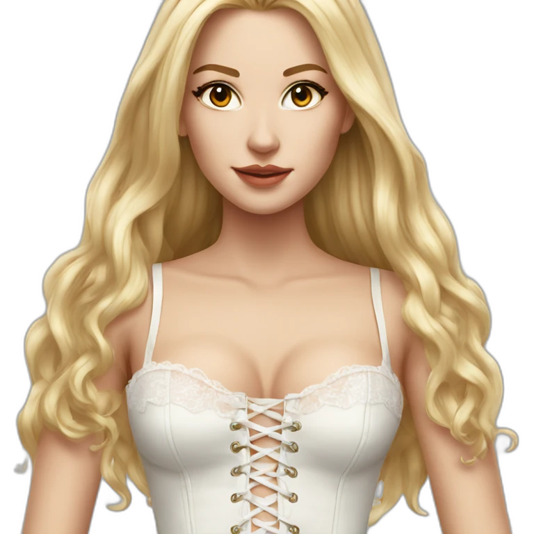 hyperrealistic caucasian female, long straight blonde hair, white lace-up bustier emoji
