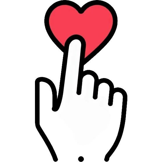 hand with index finger touching or clicking on a heart emoji