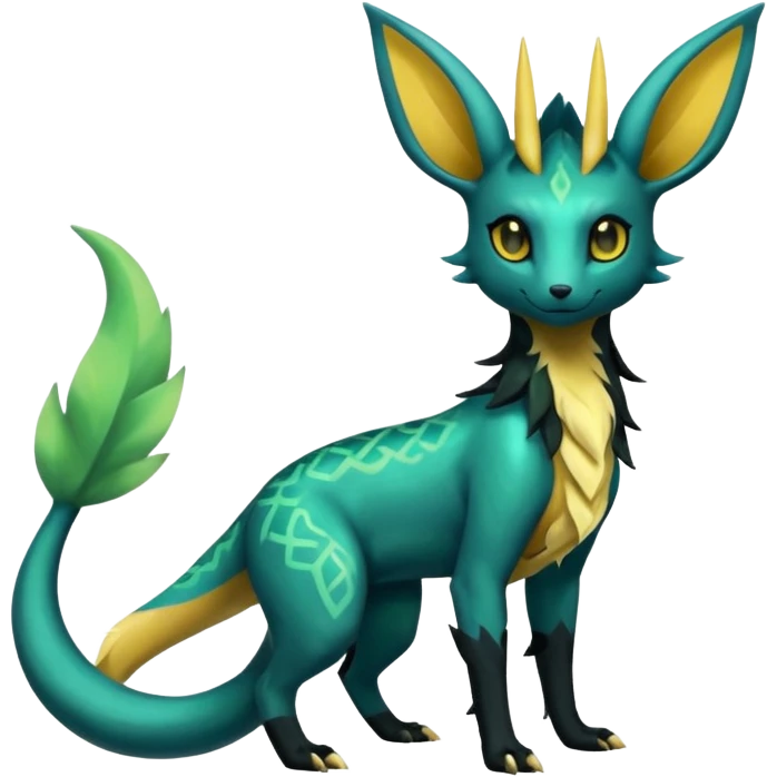 Dark Shiny Edgy Exotic Electrike-Salandit-Leafeon-Umbreon-Fakémon-hybrid-creature (full body)  emoji