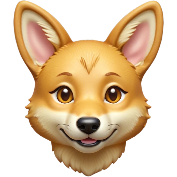 Cinematic Cute Dingo Portrait Emoji, Head tilted playfully and inquisitively, featuring a glossy sandy fur with naturally perky ears and round, sparkling amber eyes filled with curious mischief, Simplified yet irresistibly adorable features, highly detailed, glowing with a warm, friendly glow, high shine, affectionate and spirited, stylized with a touch of outback whimsy, bright and endearing, soft glowing outline, capturing the essence of a mischievous yet loving dingo, so playful it feels like it could bound out of the screen into your arms! emoji