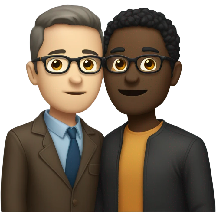 Two men kissing, one white skin with black hair, one brown with glasses emoji