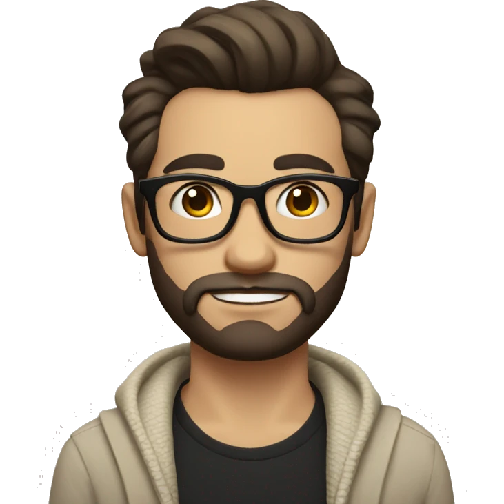 hipster guy with slick hair and thick eyebrows, in black shirt and cream cardigan emoji