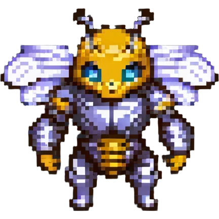 pixel art bee in armor ready for battle emoji