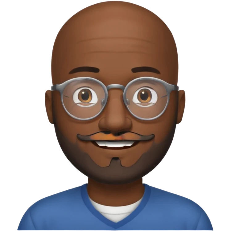African american male, bald, full gray beard, black mustache. Round face, glasses emoji