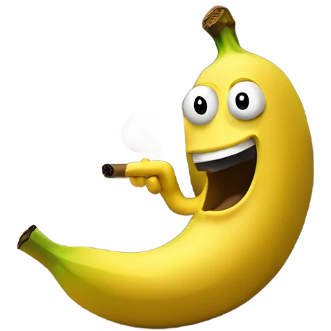 Banana winking smoking a cigar on a sofa emoji