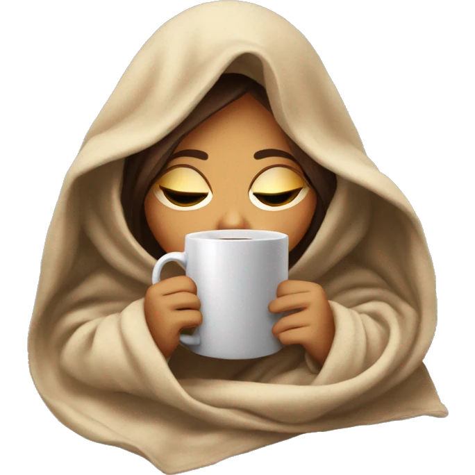 girl inside a blanket sipping coffee eyes closed emoji