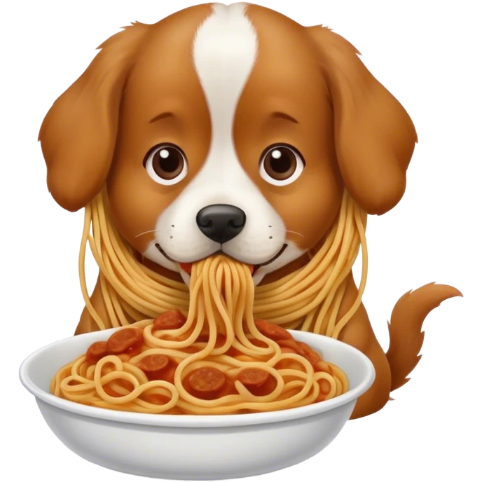 Dog eating a speghetti noodle with another dog  emoji
