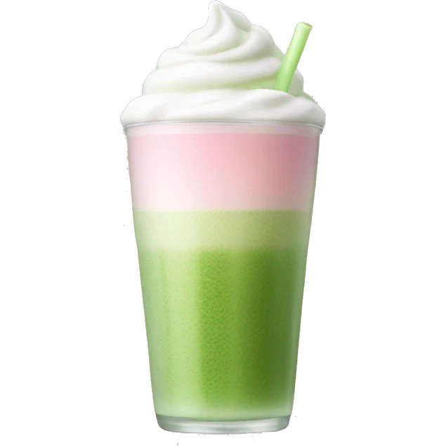 Clear long cup, no handle, with light pink drink, matcha foam on top emoji