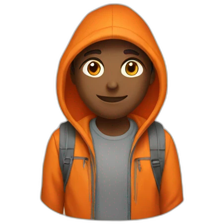 Hiker wear a orange hoodie emoji