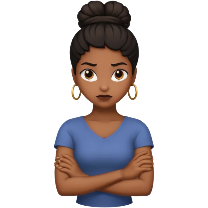 mad brown girl black bun arms crossed emoji