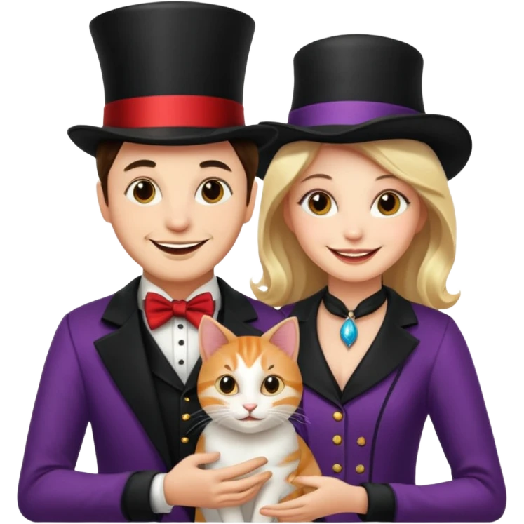 magician couple and their pet cat emoji