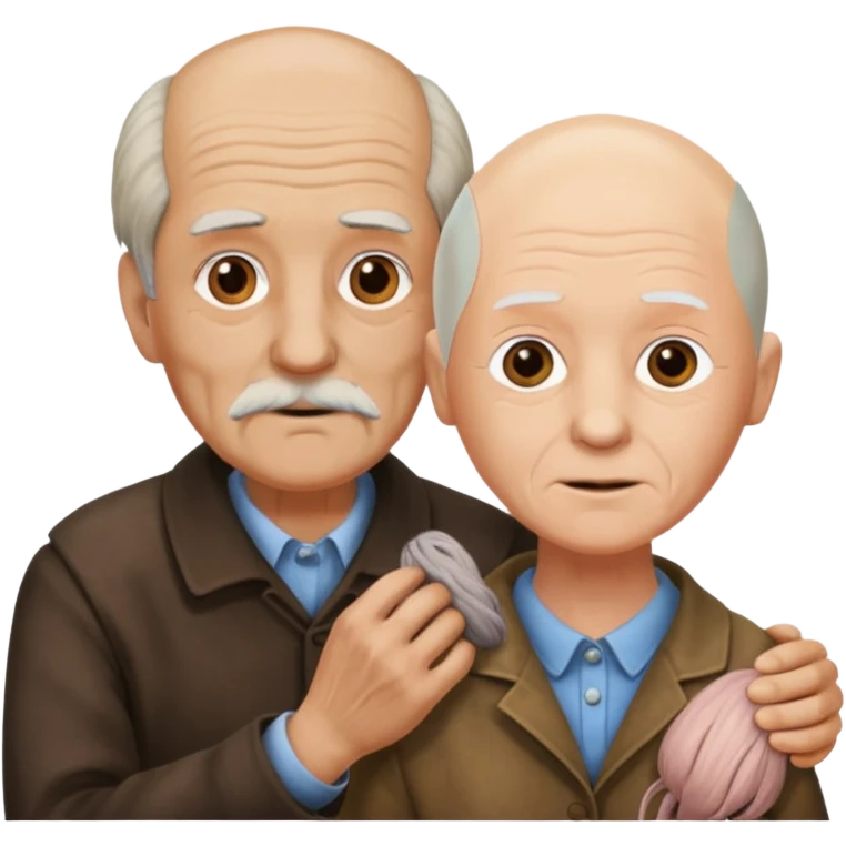 Old man holding bald woman’s wig  emoji