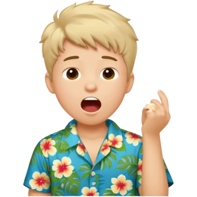 Teen boy short fluffy hair Hawaiian shirt yawning emoji