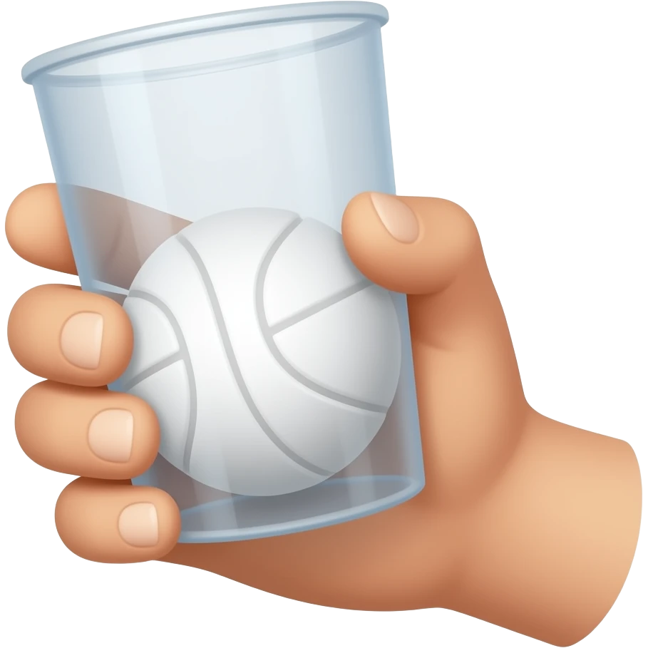 Clear plastic cup in hand with dodgeball emoji