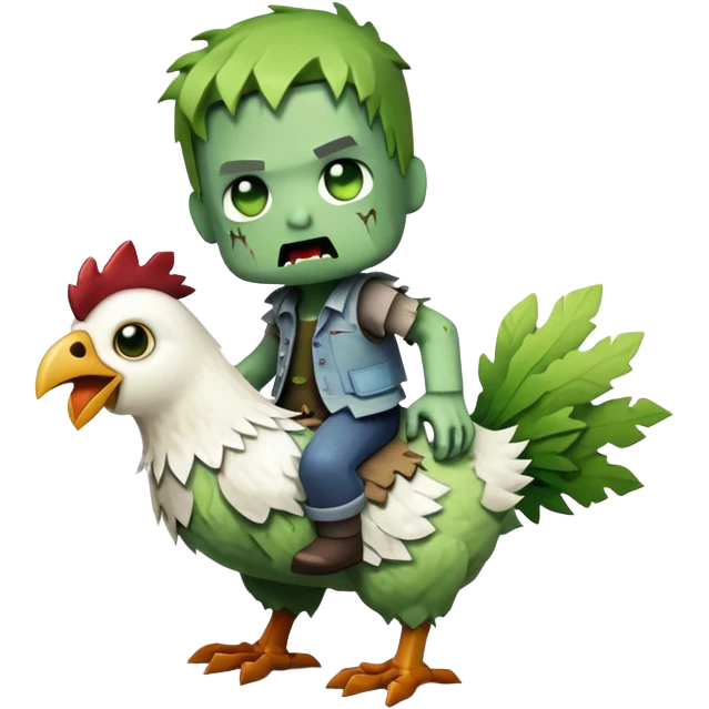 baby square Minecraft zombie on a tiny white chicken emoji