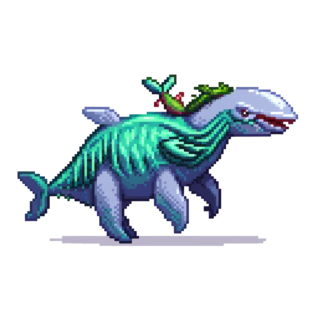 A hybrid creature that is half whale and half horse, fantasy creature with whale body and horse head emoji