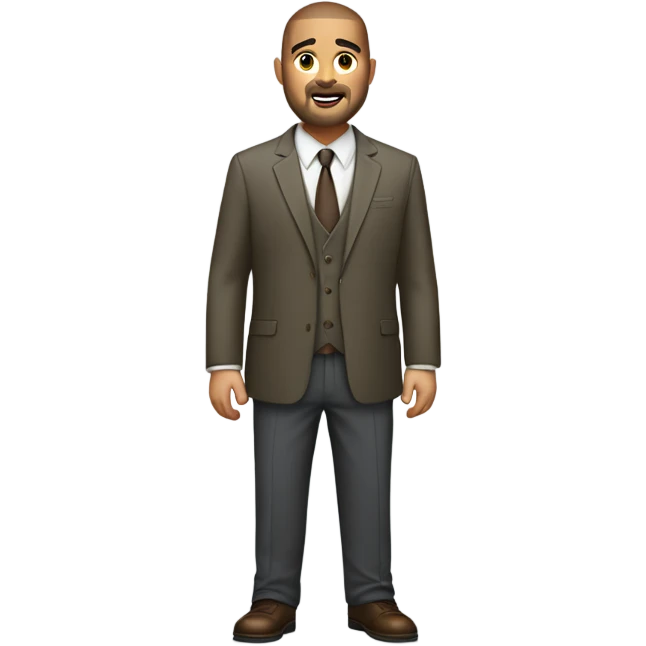 overweight olive skin man, with brown buzz cut and a stubbled beard, with a smart business man outfit on. emoji