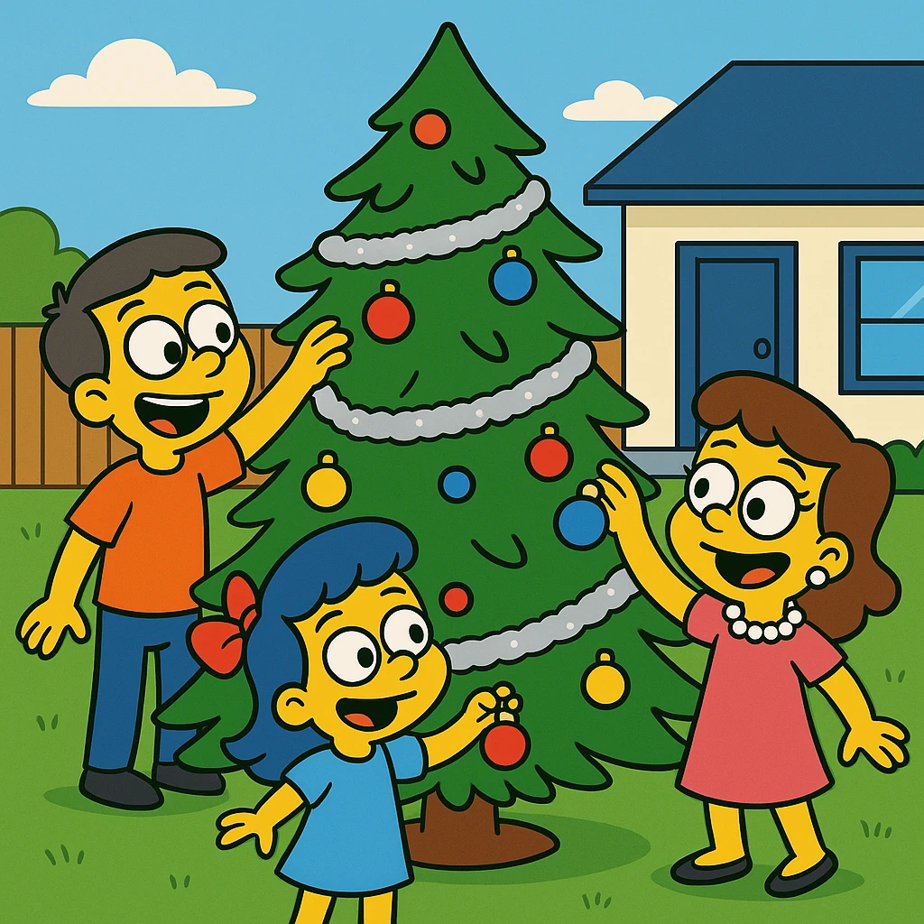 The children covered the tree in tinsel and ornaments. 3 children in house. Christmas incoming. emoji