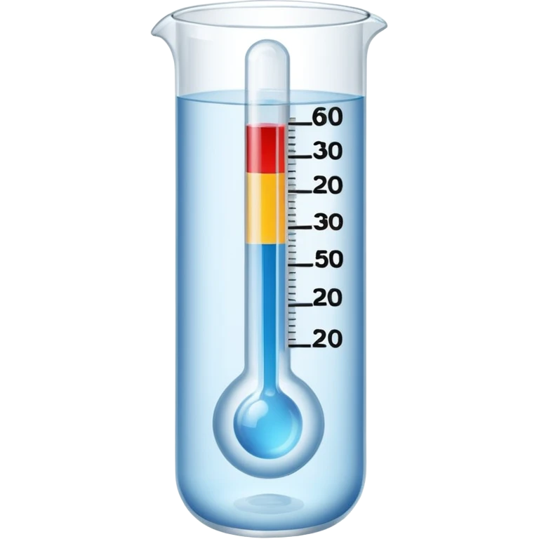 The thermometer is placed in a clear glass of water and shows the temperature. emoji