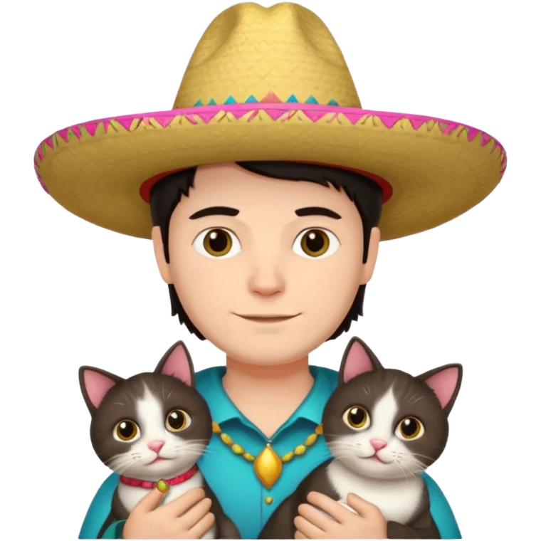 White Man with dark hair holding a cat wearing a Tierra emoji