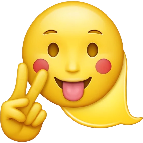 Yellow face iPhone emoji, tongue sticking out, putting up a peace sign emoji