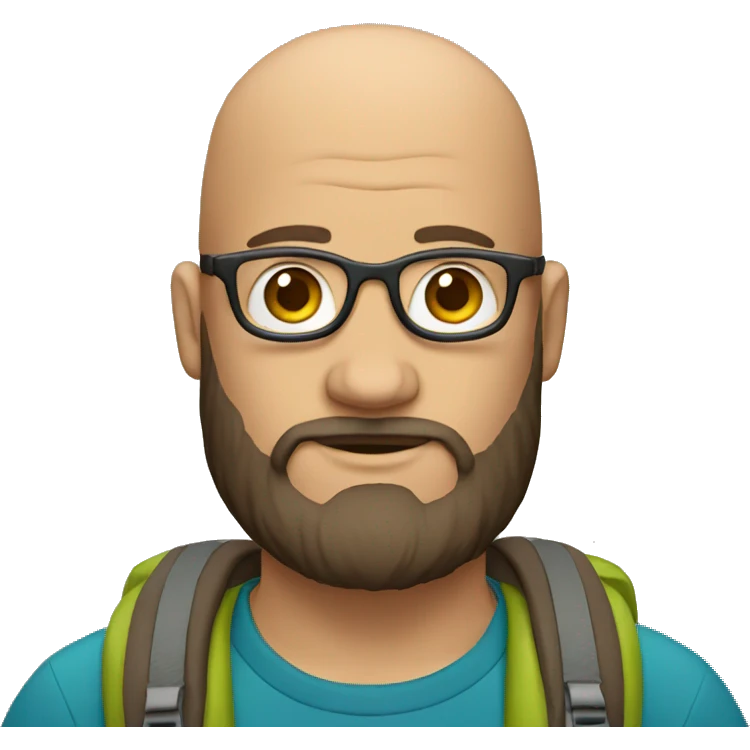 hiker with glasses and beard without hair emoji