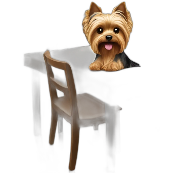 a yorkshire terrier at a table in a cafe emoji