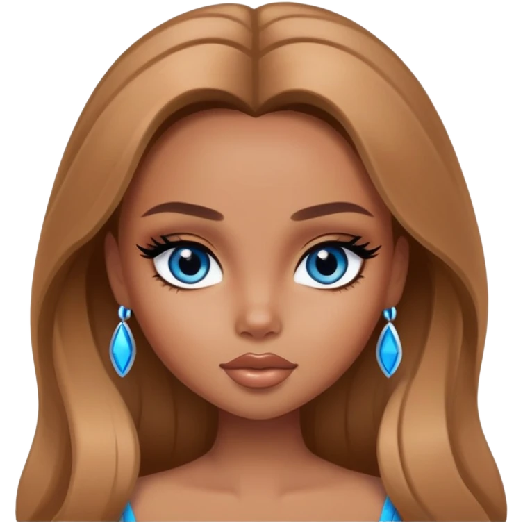 pretty bratz girl, long light brown hair, blue eyes, black eyeliner, tan skin emoji