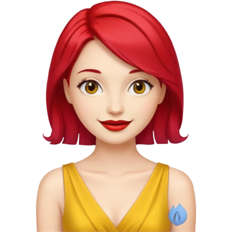 woman red lips, deifferent hair, yellow dress. emoji