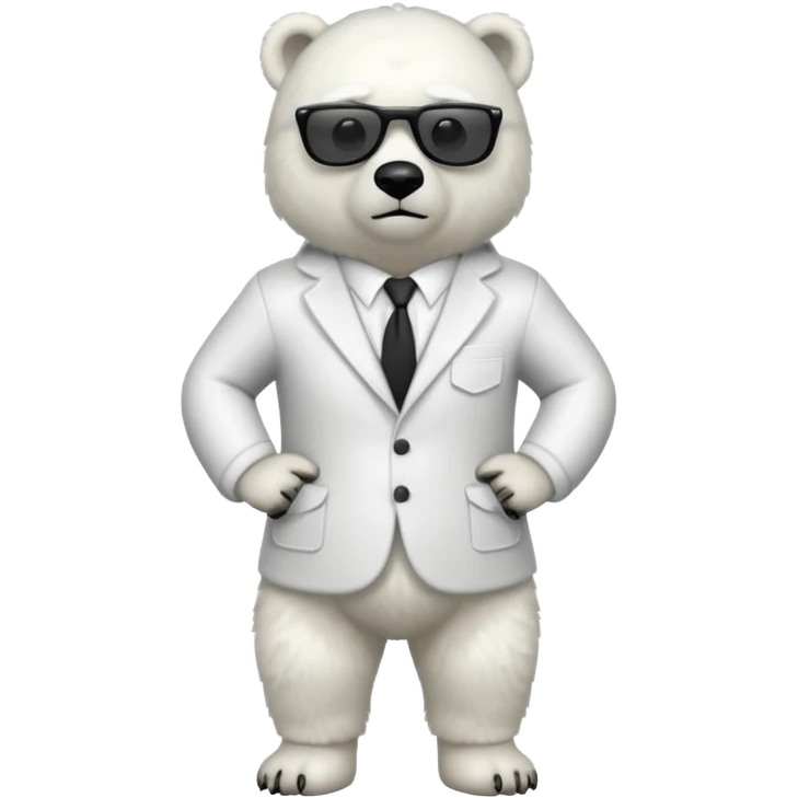Make a humanoid polar bear with a secret agent outfit and dark black glasses emoji
