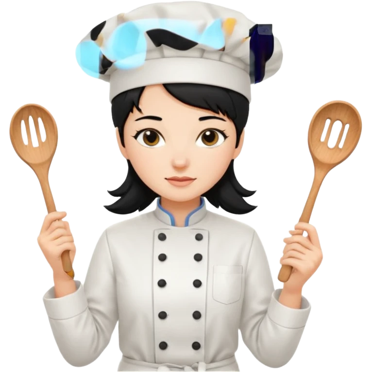 조리도구 든 대사관하얀 검정머리 여자요리사 emoji