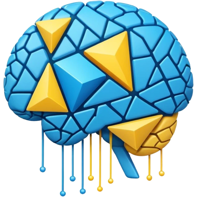 Geometric brain icon, YouTube triangle play button merged with neural network pattern, abstract minimalist design, vector art, vibrant colors, tech-inspired, clean lines, square format for app icon emoji