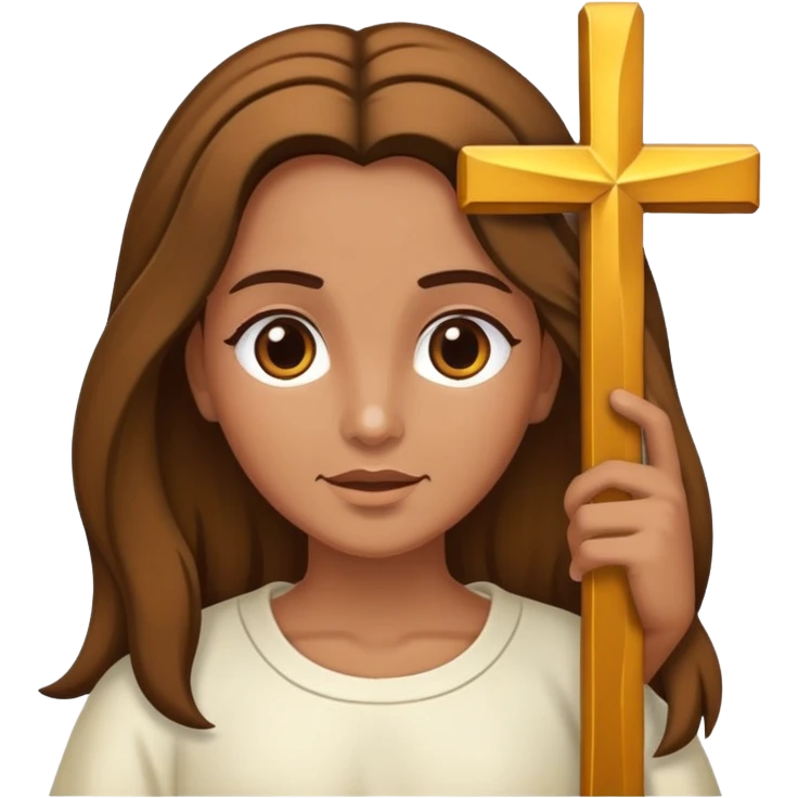 Faça uma menina morena de cabelo cacheado com as pontas claras, abraçando Jesus  emoji
